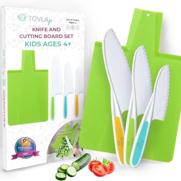 TOVLA JR. Premium Montessori Kid-Safe Knife & Cutting Board Set – Real Kitchen Tools for Young kids