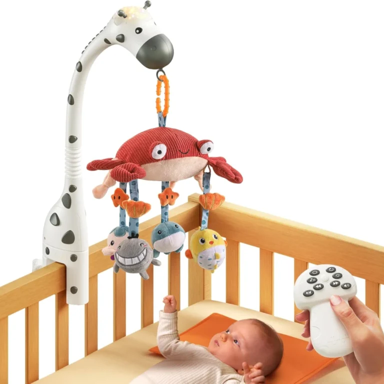 TUMAMA Baby Musical Crib Mobile with Remote, Lights & Projector – Soothing Lullabies & Plush Toys